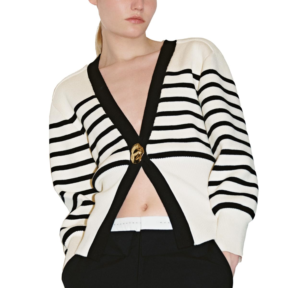 Women Knitted Cardigans Long Sleeve V-Neck Lightweight Sweater One Leaf Button Down Outwear-image-34