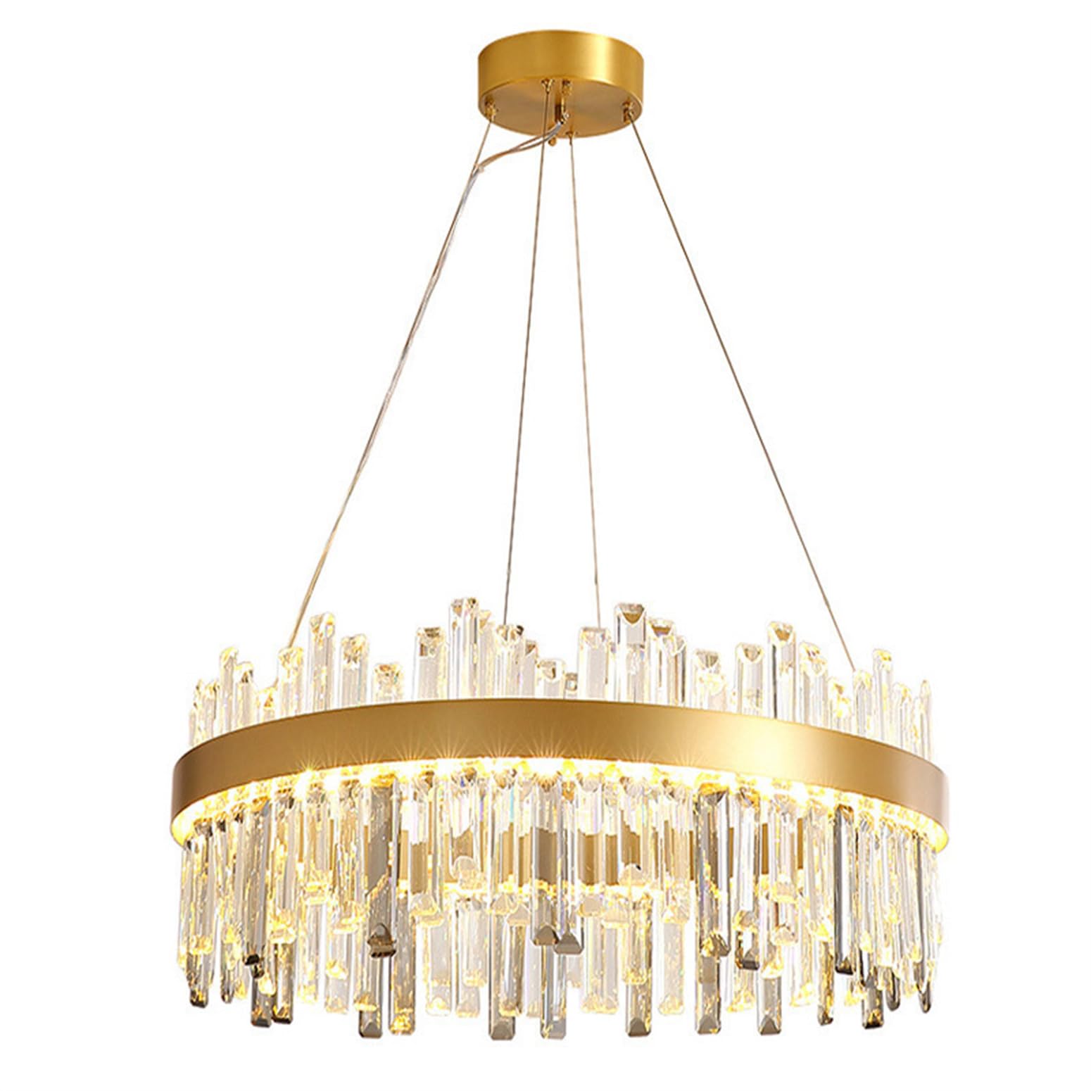 KXEcoLife Modern Crystal Chandelier, Luxury Raindrop Chandelier for Dining Room, Adjustable K9 Ceiling Pendant Light Living Room Bedroom Entryway,Round 60CM