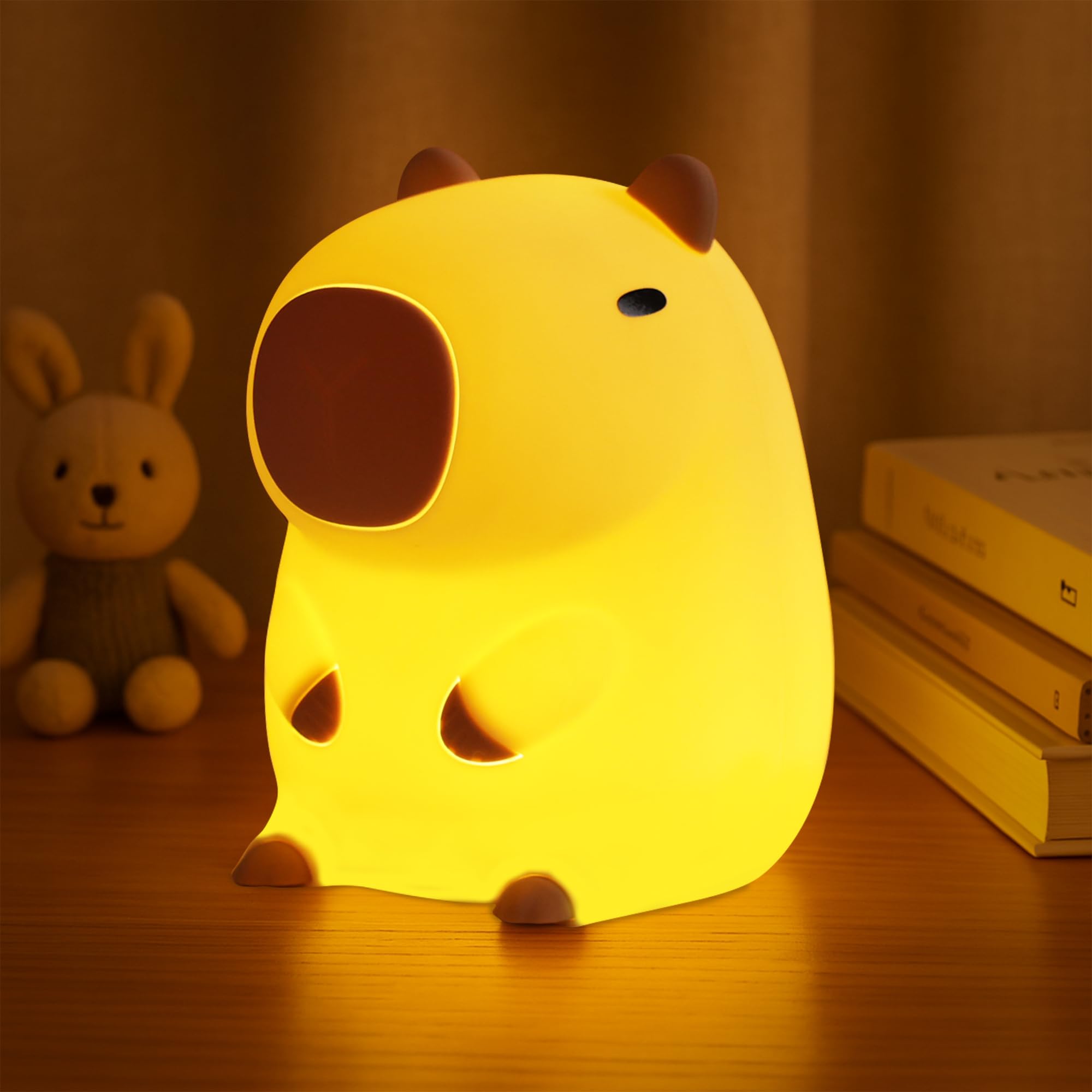 Cute Capybara Silicone Night Light，Hinittey Animal Nursery Lamp Rechargeable,Brightness Adjustable,20 Mins Timer Decor for Kid's Room, Living Room,Birthday,Xmas,Festival Gift for Boys and Girls