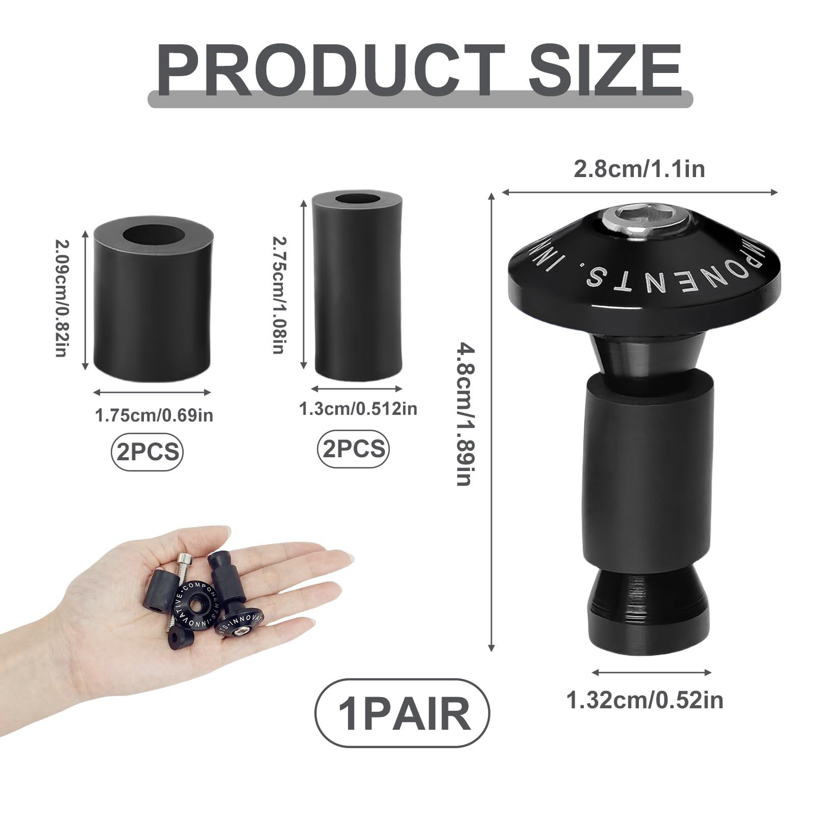 Estremità Manubrio Moto, 1 Paio di Alluminio CNC per Universale 22mm 7/8", Tappo Estremità Scorrevoli Maniglia Moto, Accessorio Essenziale per Maniglia Moto, Nero