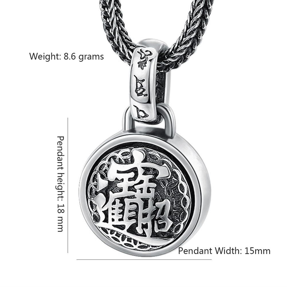 S925 Ciondolo Portafortuna in Argento Sterling, Collana Da Uomo Vintage Con Ciondolo Girevole