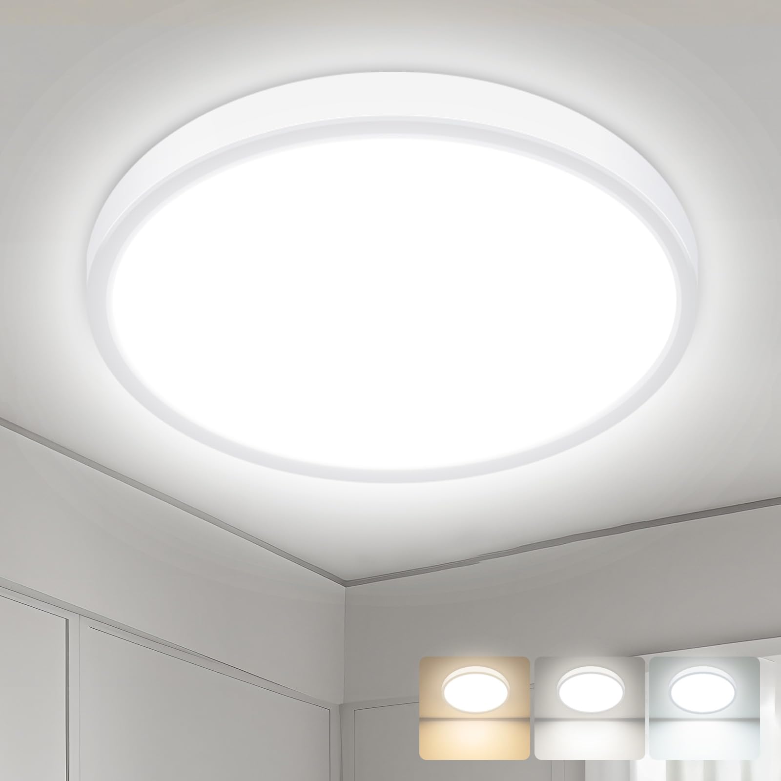 hepside Bathroom Light,3000K/4000K/6500K 3 Color Temperature, Waterproof IP54,Round,Flat,Small,LED Flush Ceiling Light for Bathroom, Kitchen,Bedroom,Hallway,Porch and More — view 24