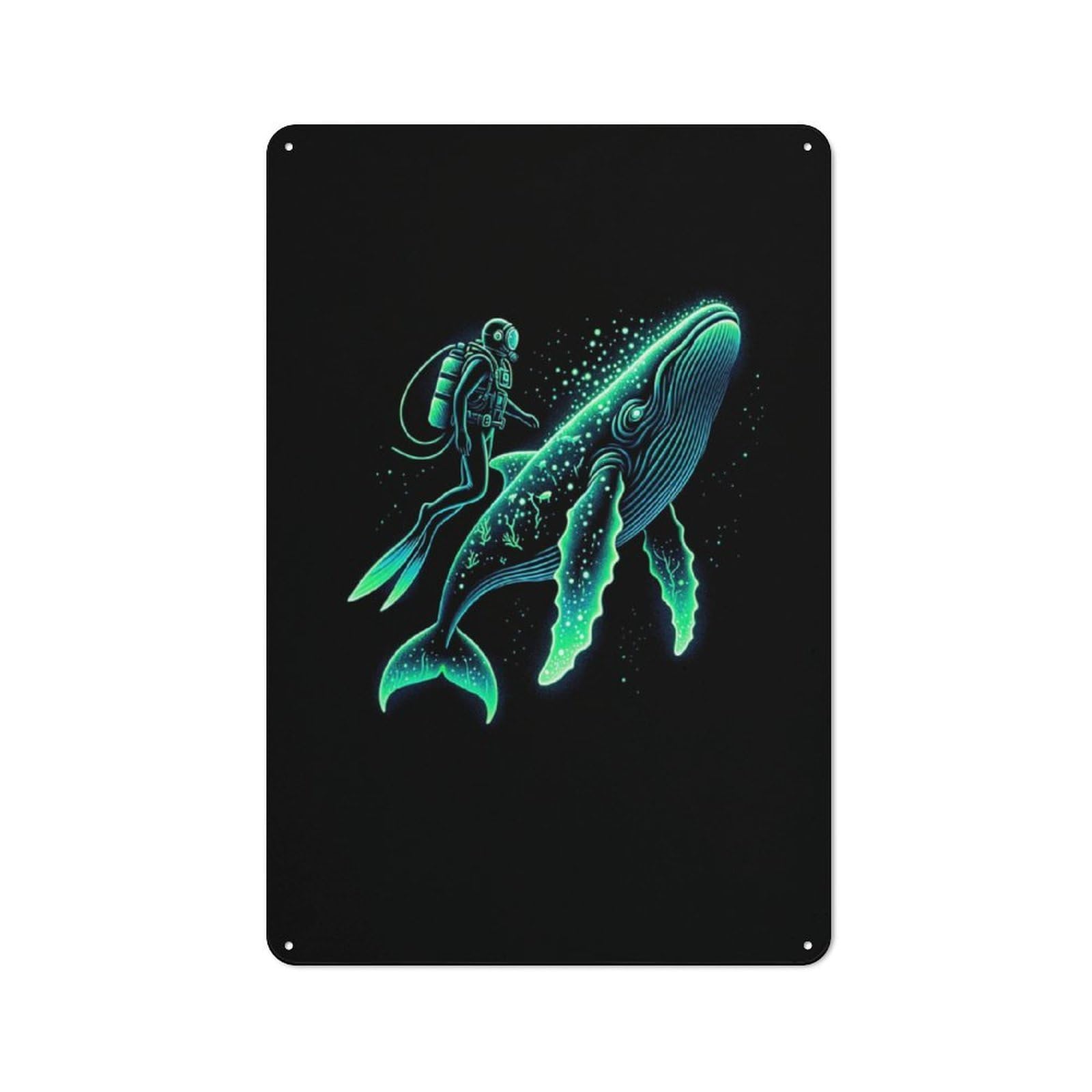 Scuba Diver Whale Retro-style Tin Sign 30x20cm for Home Bar Wall, with Clear Retro Wall Decor Character