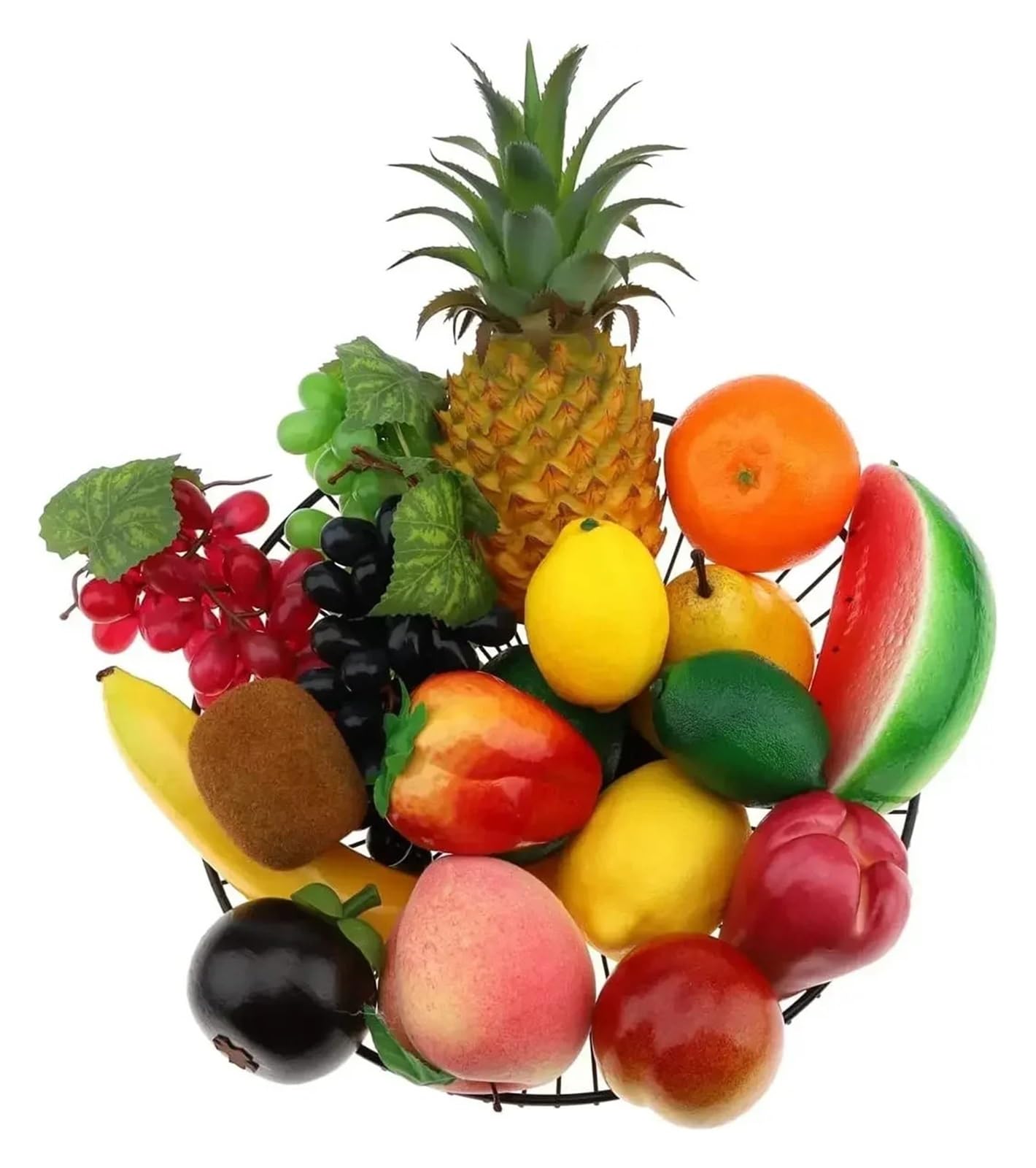 WUYXTO Artificial Fruits Set Decoration Home Pineapple Grape Strawberries Pear Oil Orange Lemon Wax Apple Banana Peach Combination For Party(Type E)