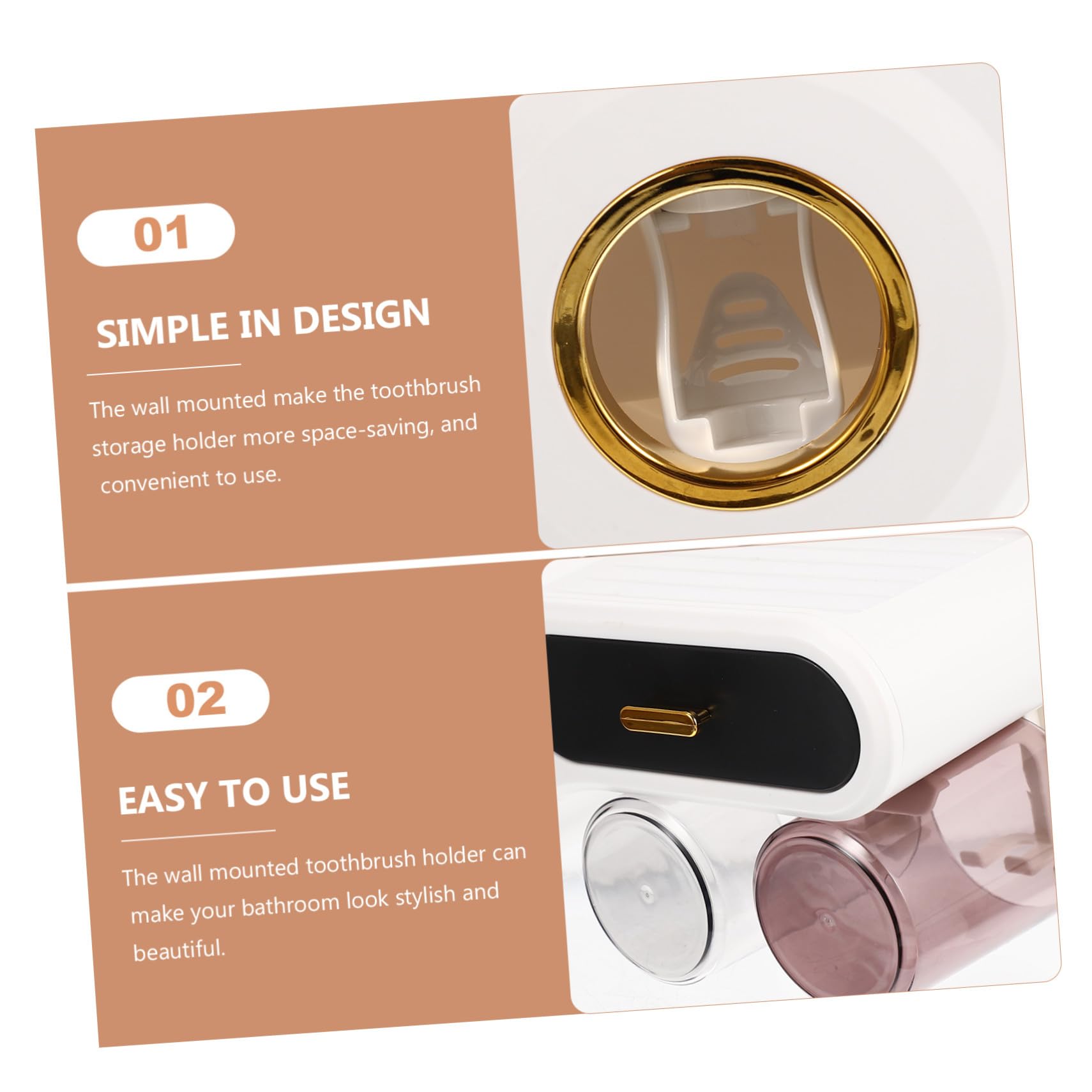 Portacepillos de Dientes de Pared Negro Plástico para Baño
