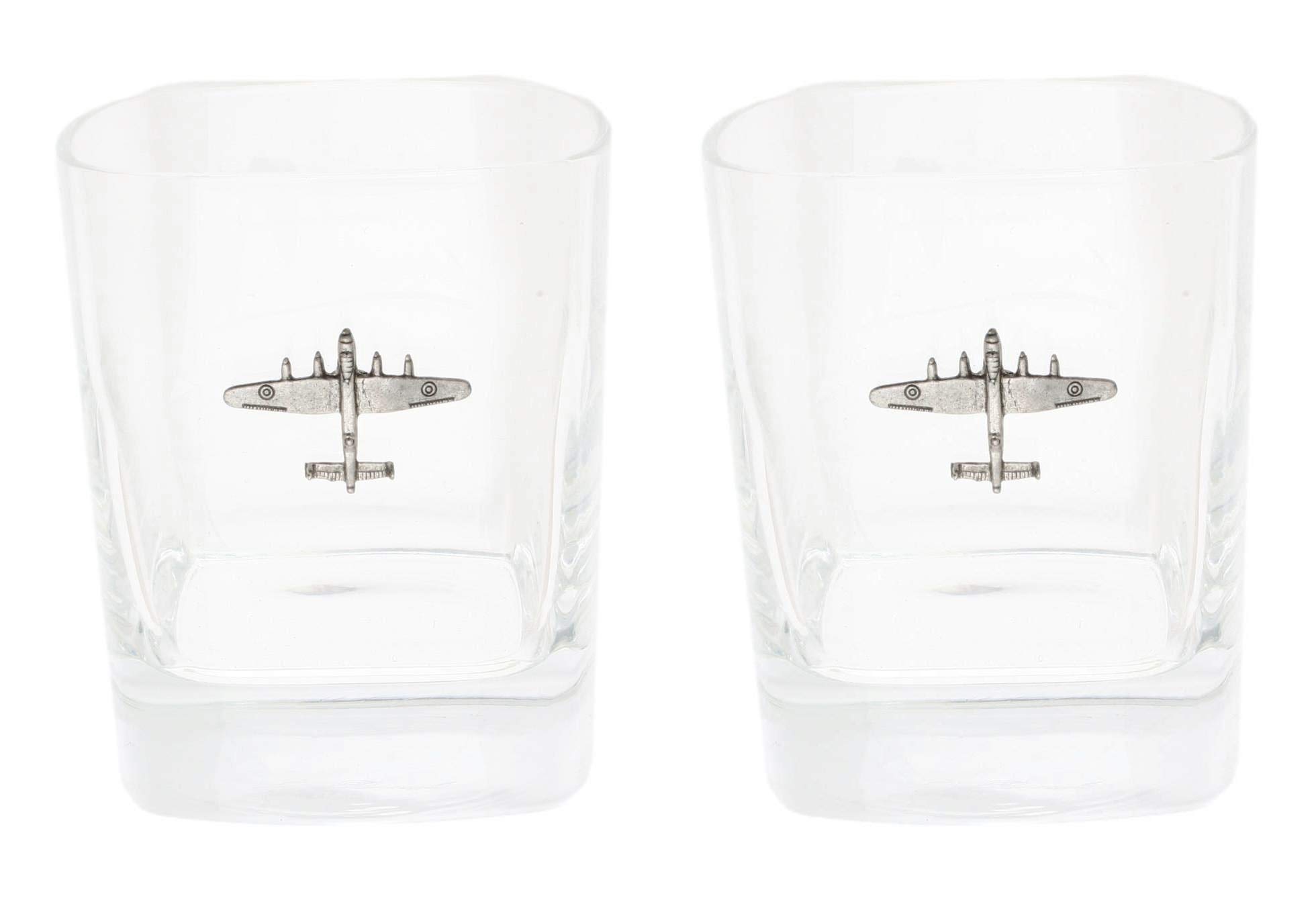 Gamekeepers Cottage gifts Lancaster Bomber Pair of Crystal Tumblers WT Whiskey Glasses Boxxed Gift 213