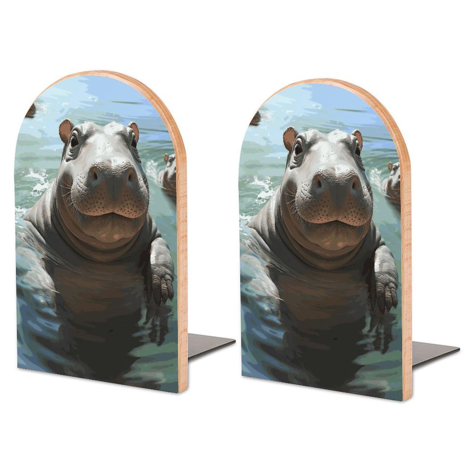 Serre-livres hippopotames en bois pour rangement de livres de bibliothèque et bureau