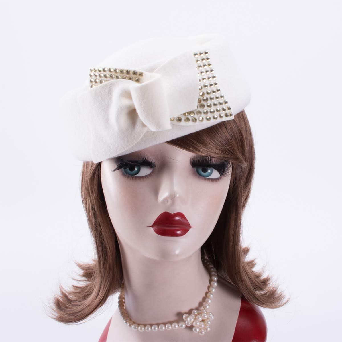 Lawliet Ladies Rhinestone Teardrop Fancy Wool Fascinator Cocktail Pillbox Cap Hat A254