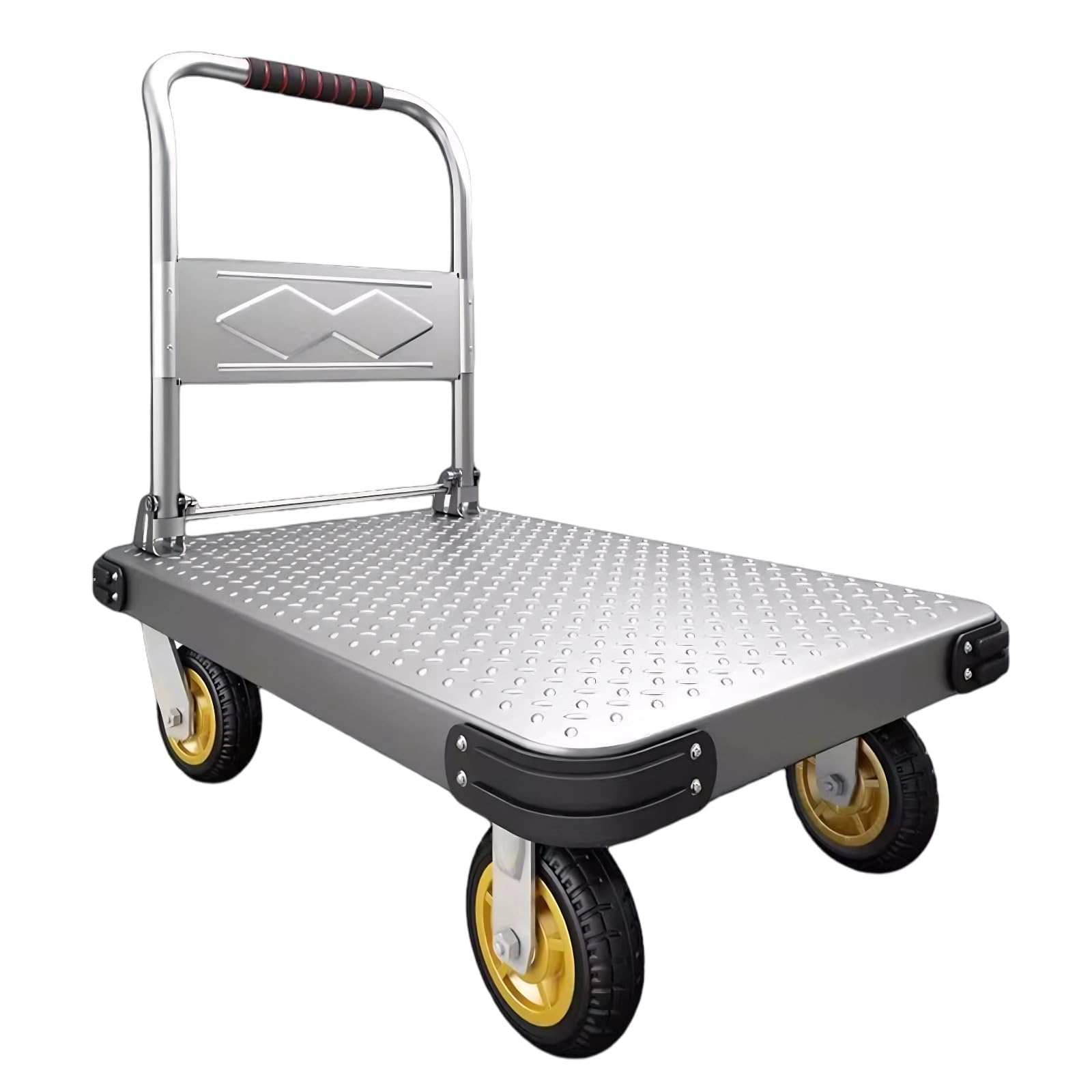 Carrello Pieghevole a Piattaforma 500kg, Carrello Trasporto con 4 Ruote Antiscivolo e Strisce Paracolpi, Ideale per Fabbriche, Cantieri e Trasporti Industriali(Size:90x60cm)