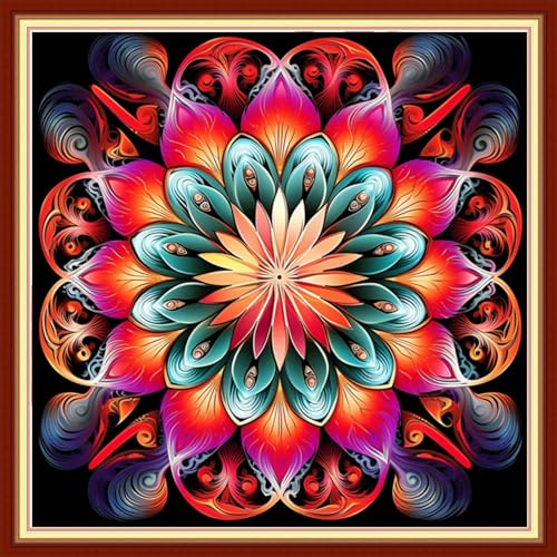Image of DMCVIVR Stamped Cross Stitch Kits for Beginners Adults Needlepoint Kits for Beginners Embroidery Kits for Adults Crossstitch Kit for Beginners 11CT-Mandala Flower 18x18 inch