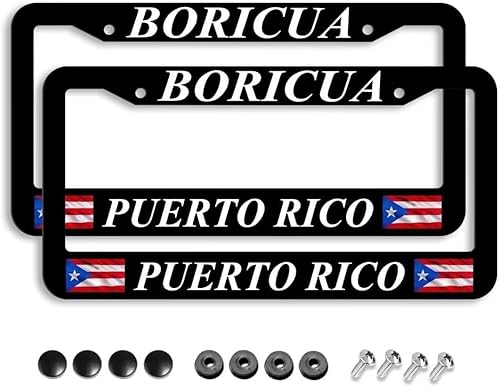 Boricua - Marco de matrícula con bandera de Puerto Rico, paquete de 2 placas de metal de aluminio, soporte para placa de matrícula de automóvil,