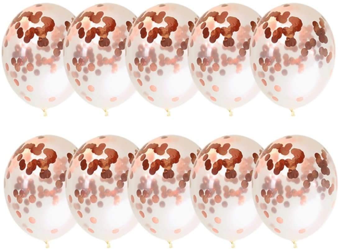 10 LARGE Rose Gold Confetti Balloons - Package of 46cm Clear Balloons - Filled Rose Gold Foil - Wedding Reception Bridal & Baby Shower - Engagement Birthday Anniversary Party Decorations by Jolly Jon