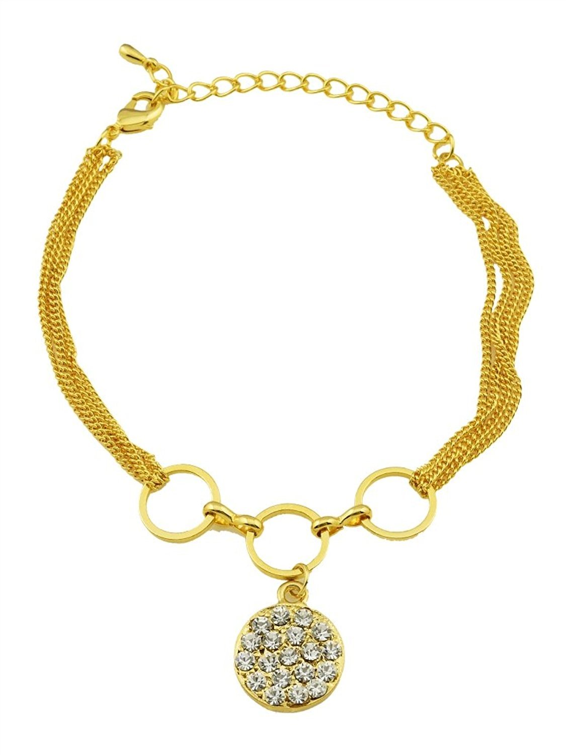 High TrendzMulti Strand Gold Plated Glittery Circle Charm Bracelet For Women And Girls