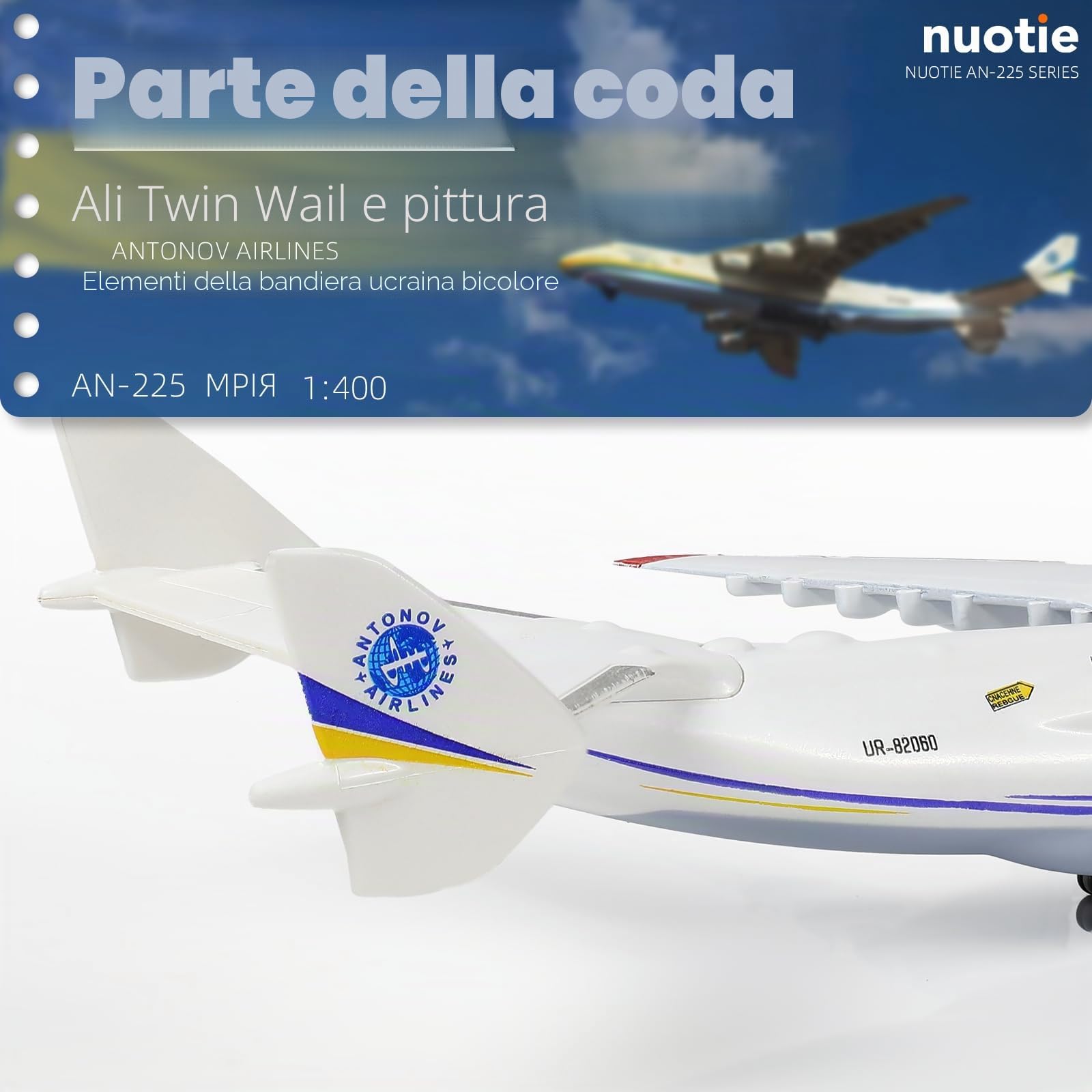 NUOTIE Antonov AN-225 Mriya 1/400 - Modellino di aeromobile in metallo pressofuso con supporto, per collezioni o regalo(Pittura Ucraina)
