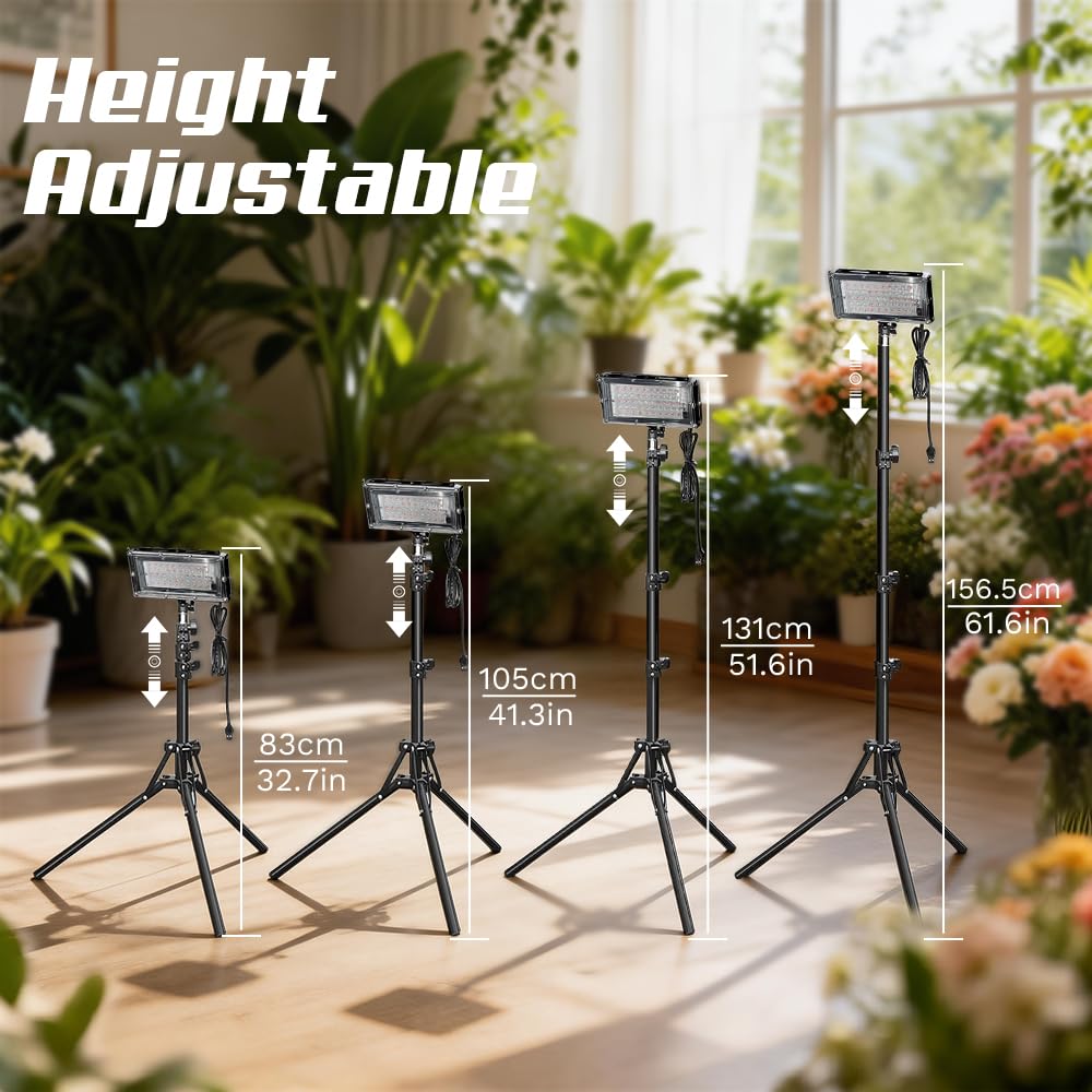 Luz de cultivo para plantas de interior, luz LED de cultivo de plantas con soporte de trípode ajustable de 32.7 a 61.5 pulgadas, espectro rojo y azul, alimentado por USB con temporizador de 3/9/12