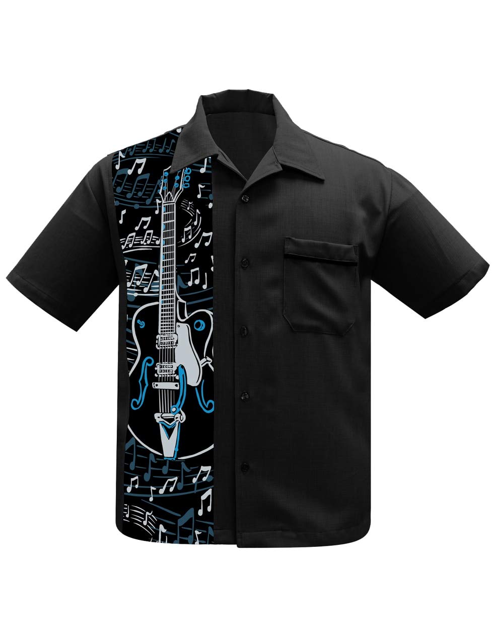 Steady Clothing Guitar Panel Button Up Music Band Bowling Lounge Shirt