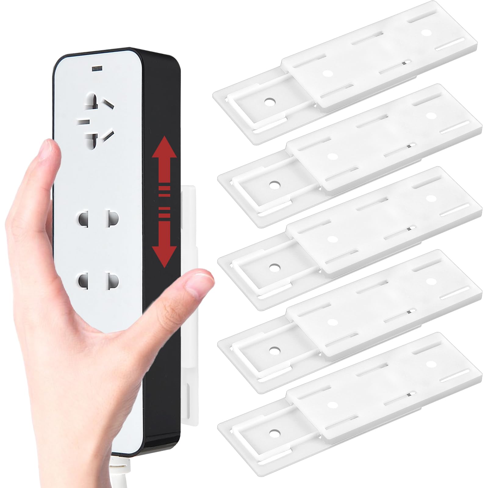 6 PCS Adhesive Punch Free Socket Holder, Wall Mount Power Strip Holder Surge Protector Power Strip Space-Saving and Easy to Install Cable Management Office Essentials for WiFi Router Tissue Box