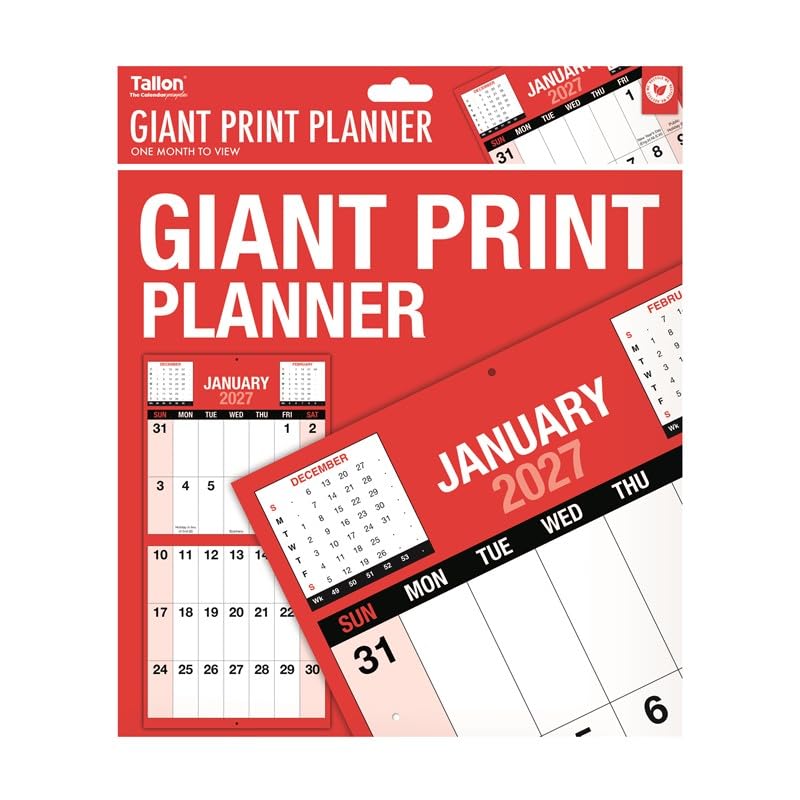 2027 Calendar Spiral Bound Wall Hanging Planner/Organiser| Large Red and Black Calendar| For Home Business Office School| With 2027 Notable Dates & Forward Planner 2028 (Giant Print)
