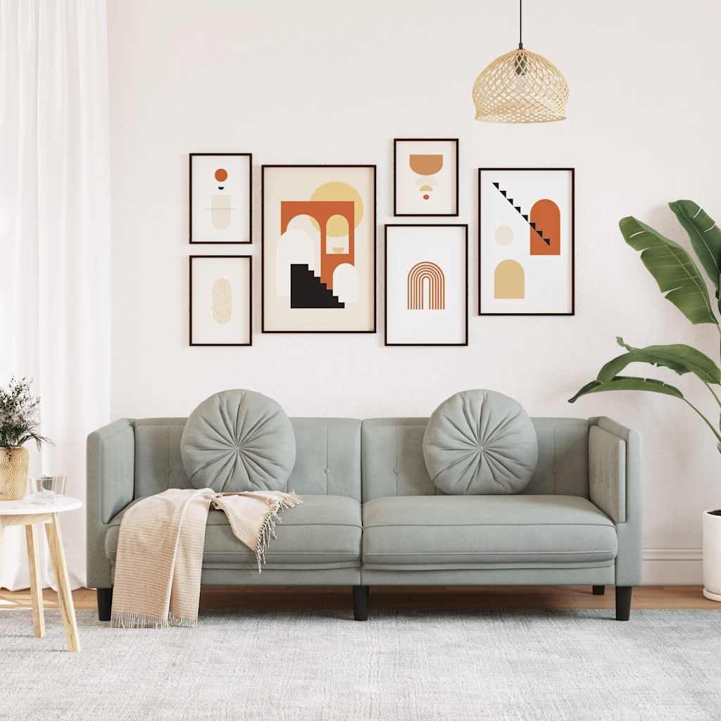 Sofá de 3 plazas con cojines en terciopelo gris claro, sofá de lujo suave para salón con acolchado cómodo y patas de apoyo estables