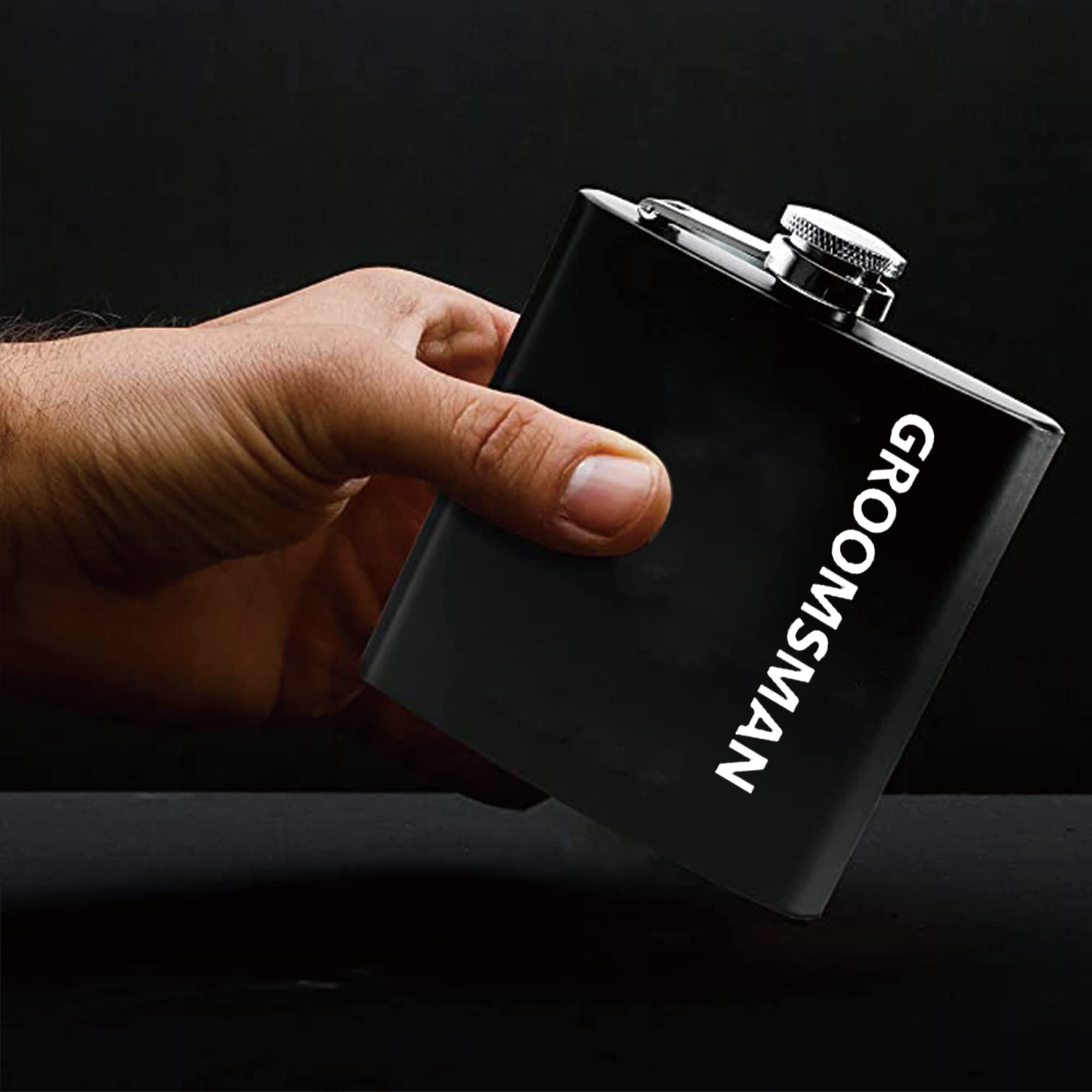 Lady&Home Groomsmen Flask,Set of 7 Groomsman Gifts for Wedding,Engraved 6oz Stainless Steel Hip Flask for Best Man and Groomsman Proposal-Includes Funnels (WD-Bold)