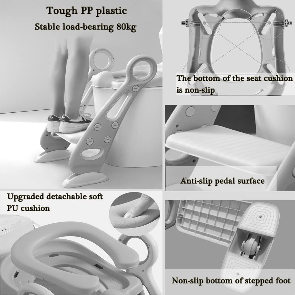 Topfchentrainer Mit Leiter Einstellbar Toilettensitz Mit Treppe Mit PU-Kissen, Zusammenklappbar Toilettentrainer Mit Treppe Für Jungen Und Mädchen, Belastbarkeit 80kg