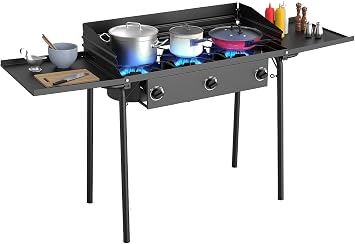 225,000 BTU High Pressure Propane Stove, 3-Burner Outdoor Gas Cooker with Hose & Regulator, Portable Patio Burner with Windscreen & Removable Legs for Backyard Cooking, Seafood Boil, Camping