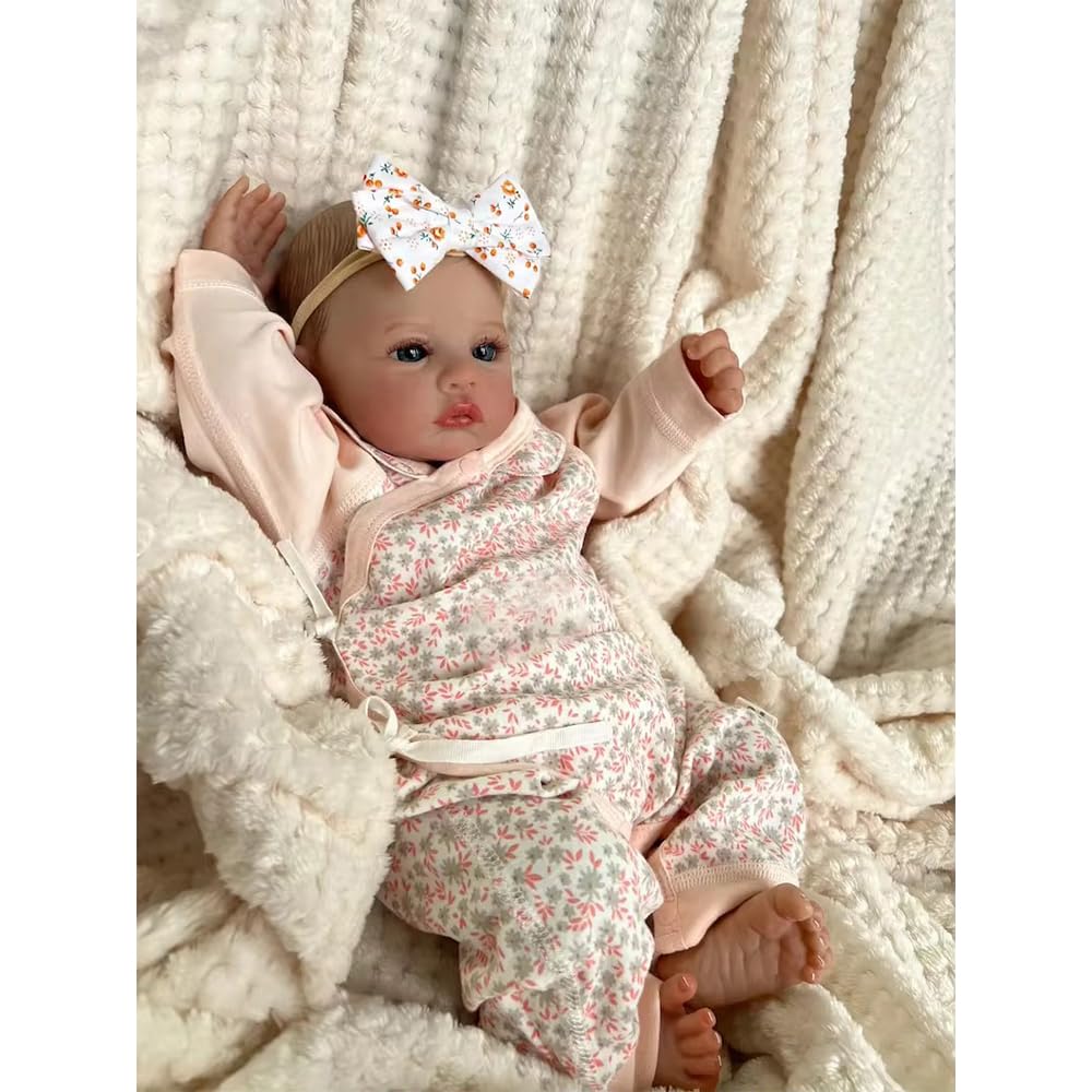 Muñeca de Peluche Clásica, Beige y Rosa, Material de Felpa Suave, 50 cm, Diseño Floral, Juguete Infantil para Mayores de 3 Años, con Lazo Decorativo, Unisex