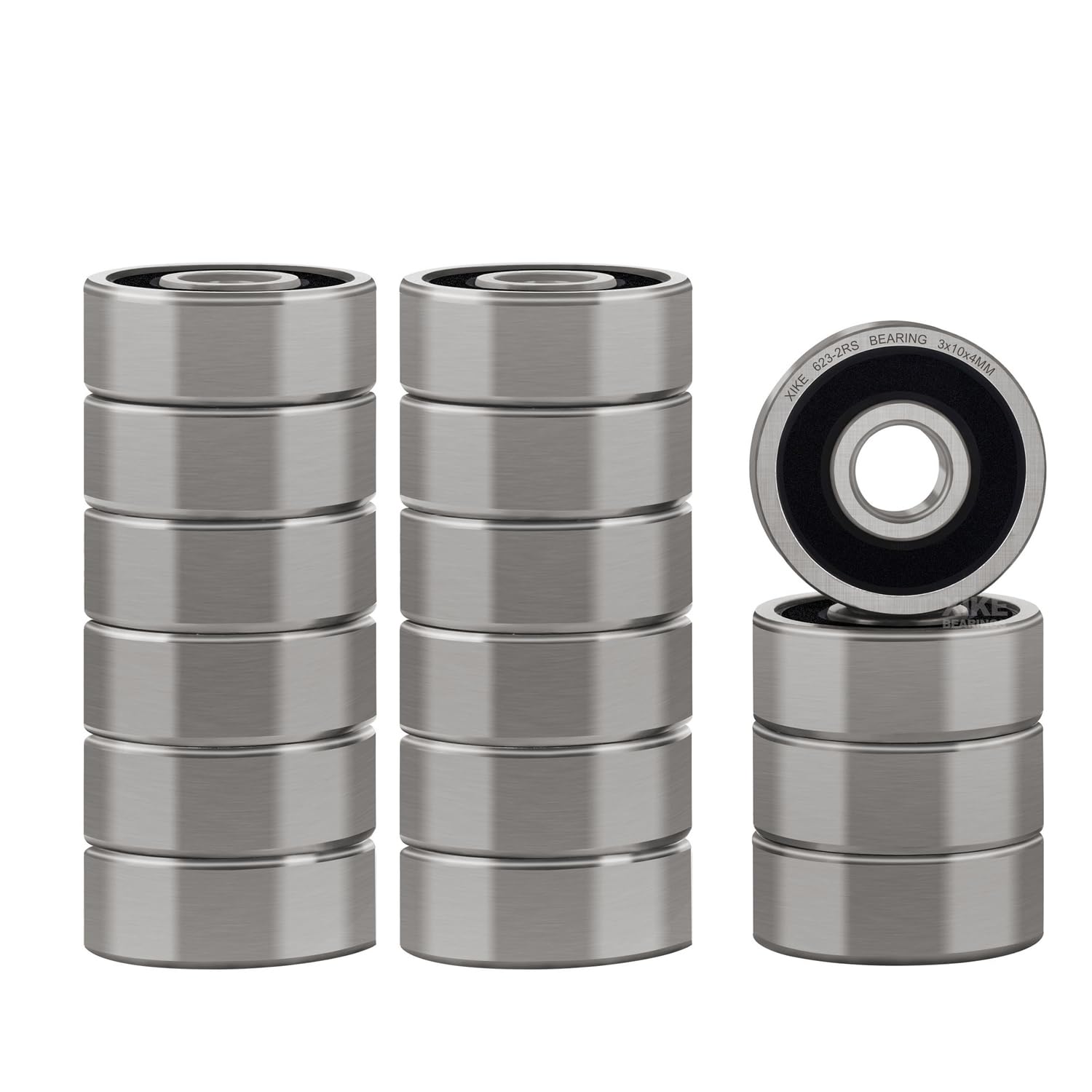 XiKe 623-2RS Double Rubber Seal Bearings 3x10x4mm, Pre-Lubricated and Stable Performance and Cost Effective, Deep Groove Ball Bearings(16 Pack).