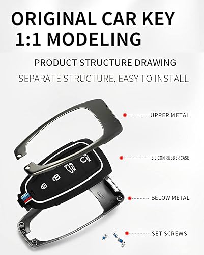 Miniatura 7 de YONUFI Funda de metal para llavero Hyundai compatible con Tucson Santa fe Sonata 2020-2024 (HYJ5-Plata)