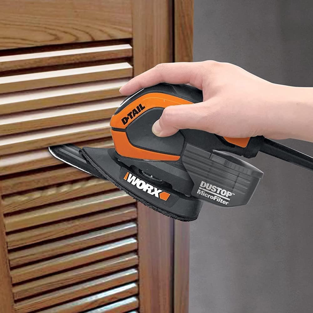 WORX Ponceuse Delta Multifonction 65W WX648, Enlèvement de Matière Elevé sur le Bois, Système de Fixation Rapide de l'Abrasif, Système Anti Poussière, Confortable, Livré Avec Accessoires