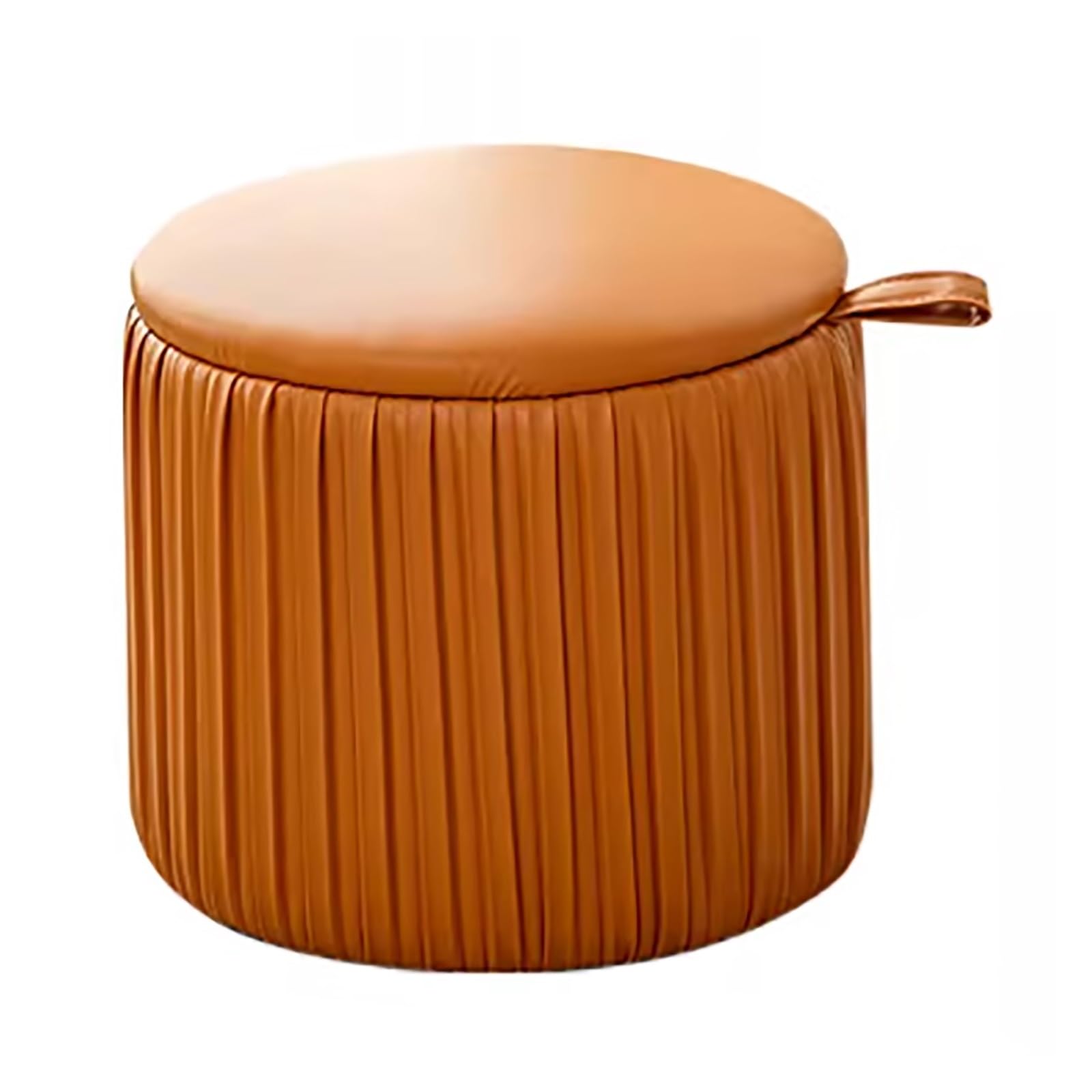 Pouf en Cuir Orange | Tabouret Bas Rond et Grand Siège d'Appoint
