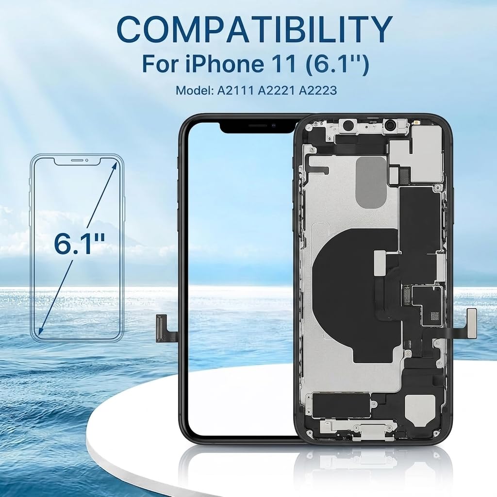 Set di Ricambio per iPhone 11 Display, Schermo 3D Touch con Cornice e digitalizzatore, con Strumento di Riparazione, Adesivo Impermeabile e Protezione Schermo