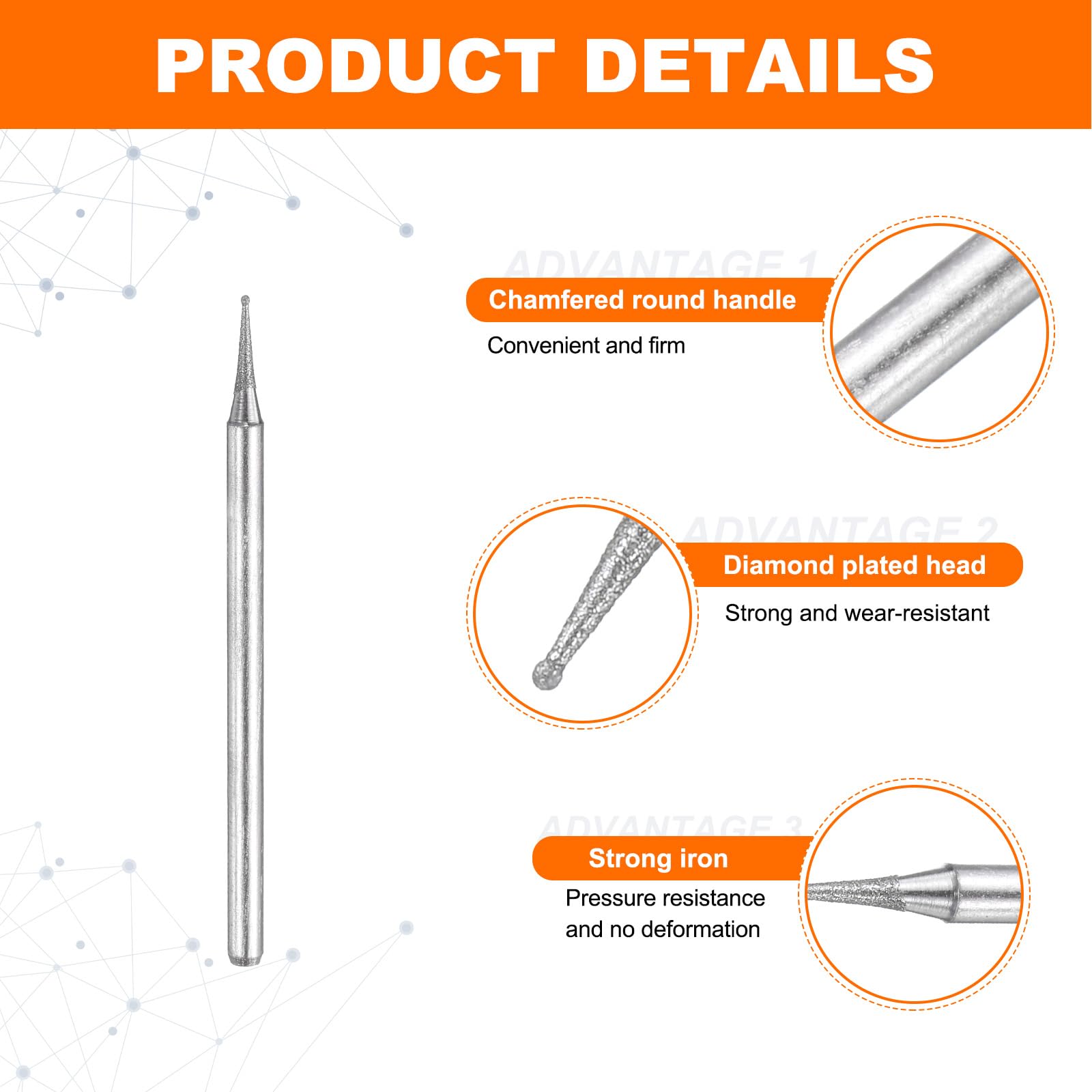 Amazon | uxcell ダイヤモンドビット ダイヤモンド砥石 球形 Φ0.5mm 軸