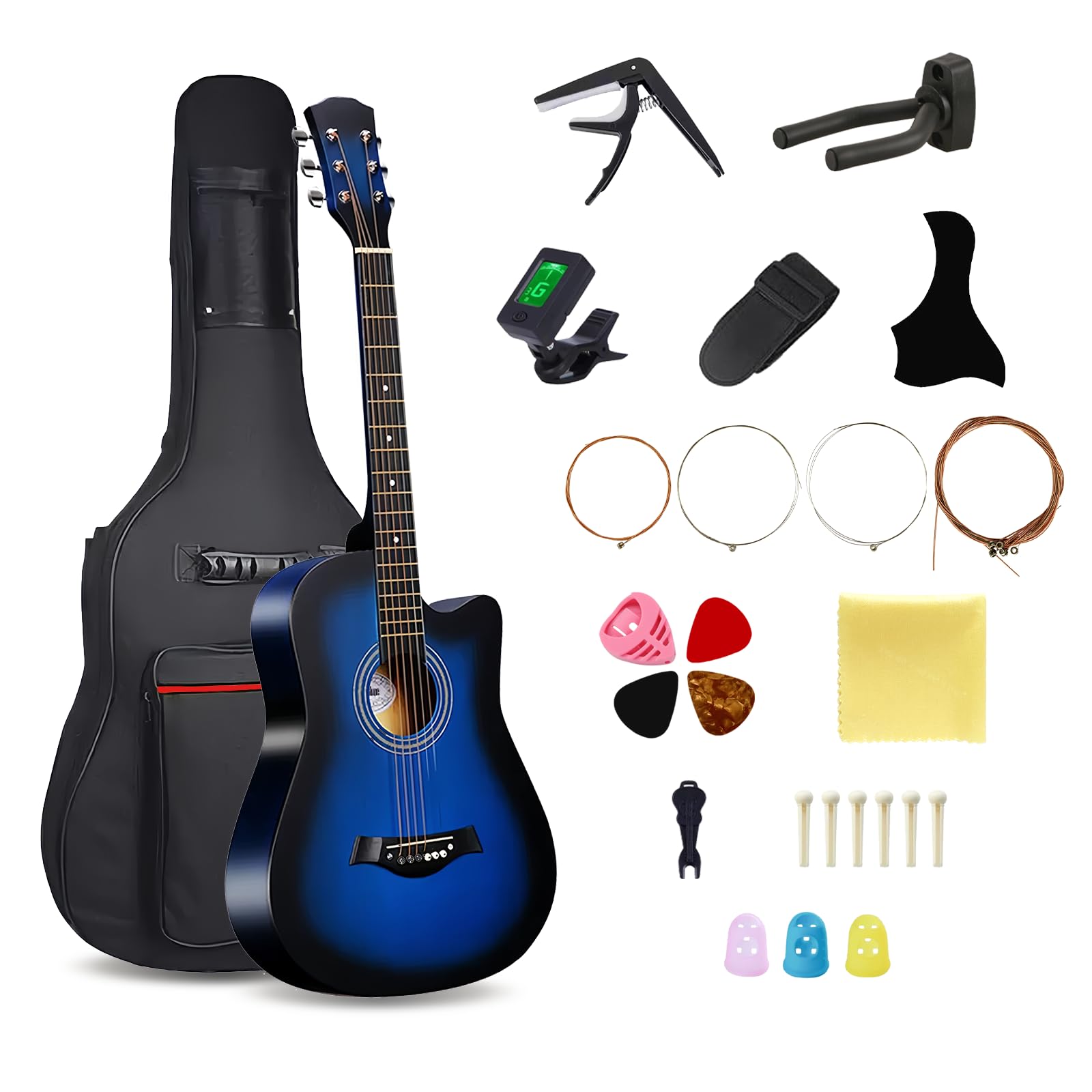 38inch Wood Acoustic Guitar, 6 Steel-String Acoustic Guitar With Guitar Bag and Elementary Tutorial of Folk Guitar for Beginners and Adults