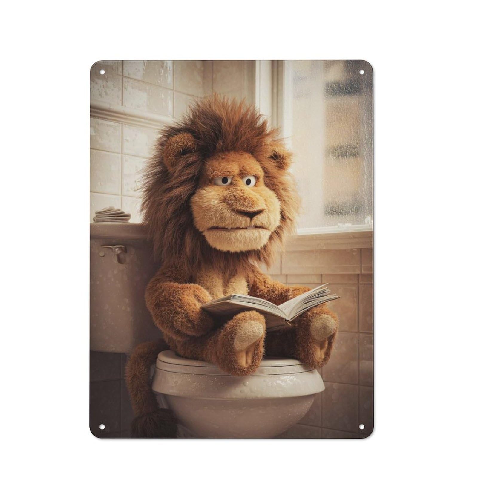 Junmoney Style-5 Lion Reading On Toilet Retro Metal Wall Decor 40X30cm, Vintage Metal Sign For Coffee Bar, Small Shop Or Dining Room
