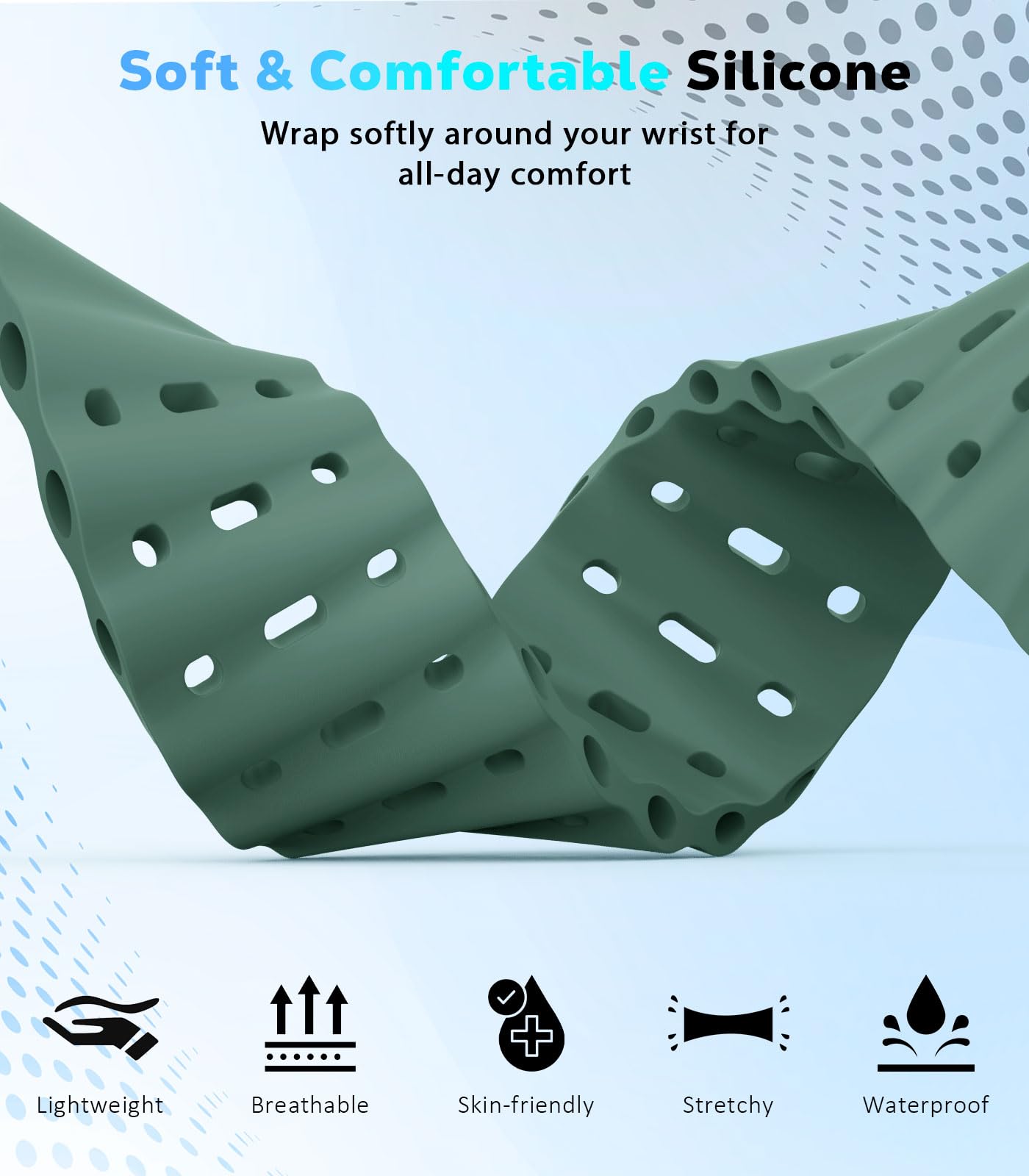 Astorgos Cinturino Ocean compatibile con Apple Watch Ultra 2/Ultra 49mm, S10 46mm, 9/8/7 45mm, SE/6/5/4 44mm, 3/2/1 42mm, Cinturini Sportivo con Connettore in Metallo per Uomo e Donna