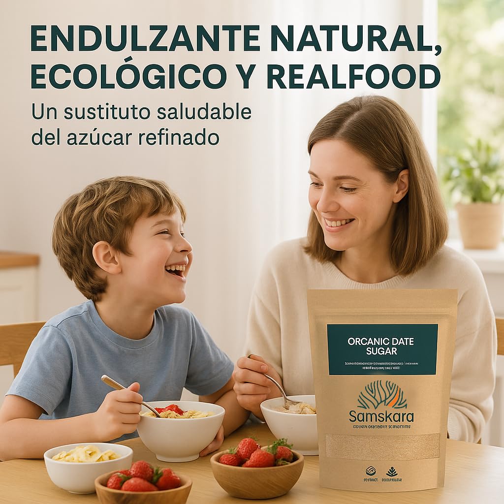 Azúcar de Dátil Ecológica BIO | Samskara | Endulzante Natural en Polvo | Dátil en Polvo Comercio Justo | Sustituto Azúcar Blanco | Dátiles Organic Dates Sugar (500 gr)