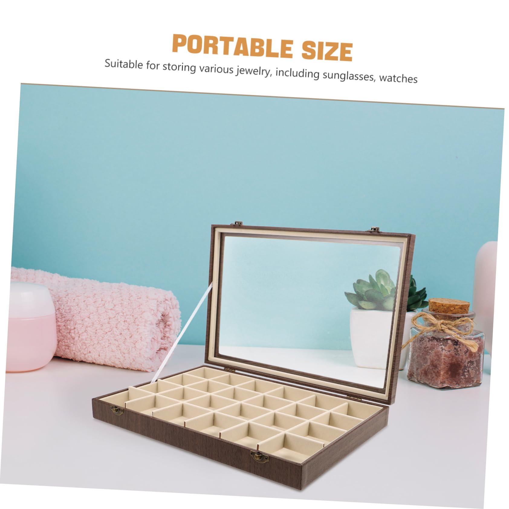 ERINGOGO Drewniane Pudełko Biżuterię z Przegródkami Vintage Organizer Kolczyki i Wisiorki z Przezroczystą Pokrywą Miękki Welurowy Wkład Przenośna Szkatułka Podróż