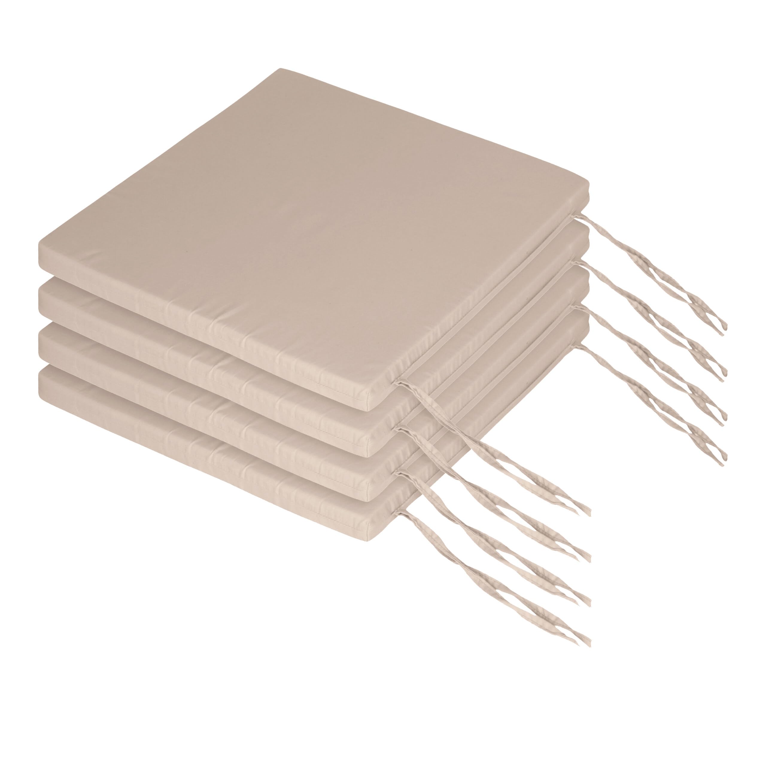 Relaxdays Set 4 Cuscini per sedie 40x40 cm, con Laccetti, Interno/Esterno, Rivestito in Poliestere Beige
