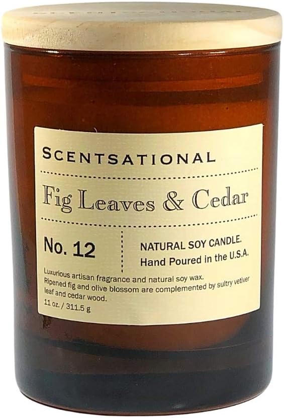 ScentsationalCandles | Fig Leaves & Cedar No. 12 | Apothecary Collection | Luxury Scented Soy Jar Candle | Hand Poured in The USA | Highly Scented & Long Lasting | 11 Oz.