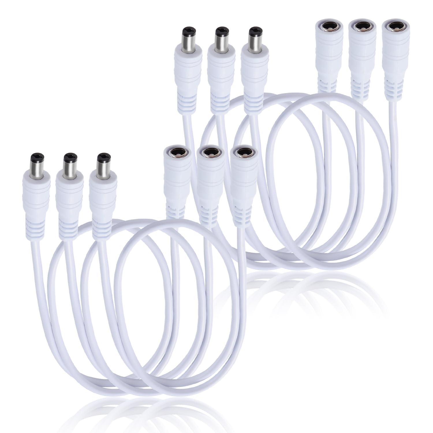 6 Sztuk 0.5m 5.5x2.1 mm 24V 12V DC Przedłużacz Kabla Zasilającego, Przewód Przedłużający do Zasilania Męski na Żeński 22AWG, do Kamer Bezpieczeństwa CCTV, Biały