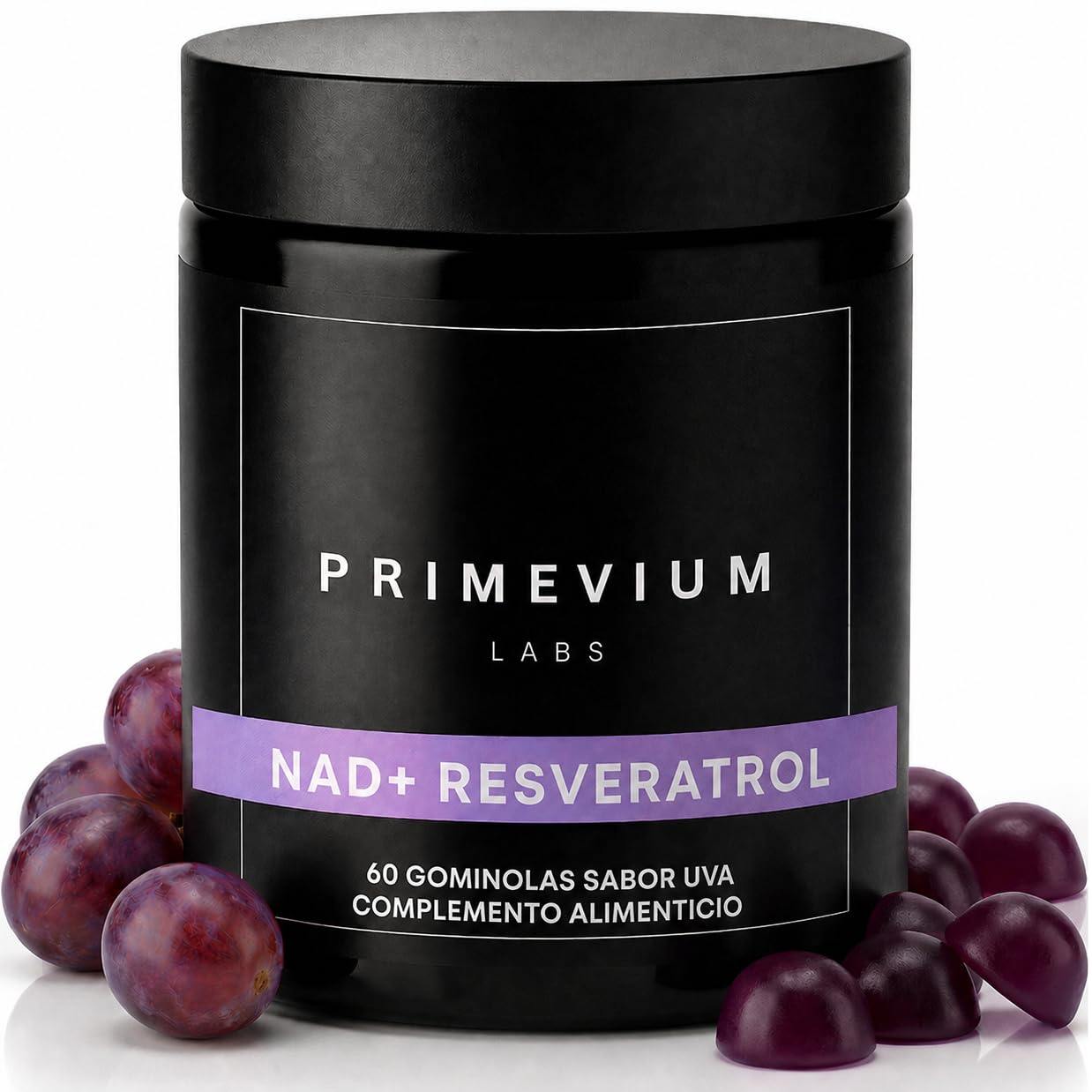 NAD Resveratrol Gominolas - 500mg NAD+ 300mg Trans-Resveratrol 50mg Quercetina - Alternativa al NMN - 60 Gummies Sin Azúcar Veganas - Suplemento Antiedad y Energía Celular - Primevium Labs