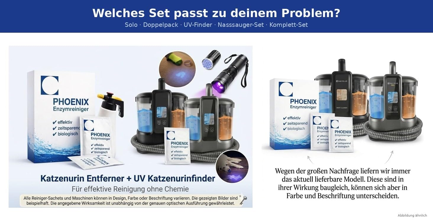 Universal Reiniger 1000g + Nasssauger saugt gelösten Schmutz aus Material Sprühextraktion Flüssigkeit absaugen Sprühflasche Dosierlöffel Leerflasche Mische | PHOENIX Enzymreiniger