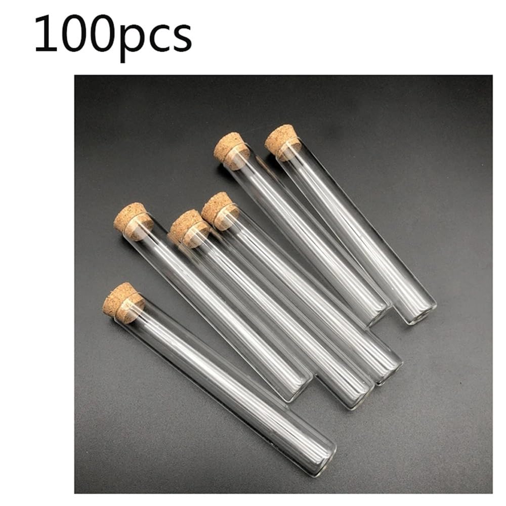 Provette in vetro con tappi in sughero, Provetta in vetro borosilicato 15x100 mm Tappi in sughero a fondo piatto Misure multiple(100pcs)