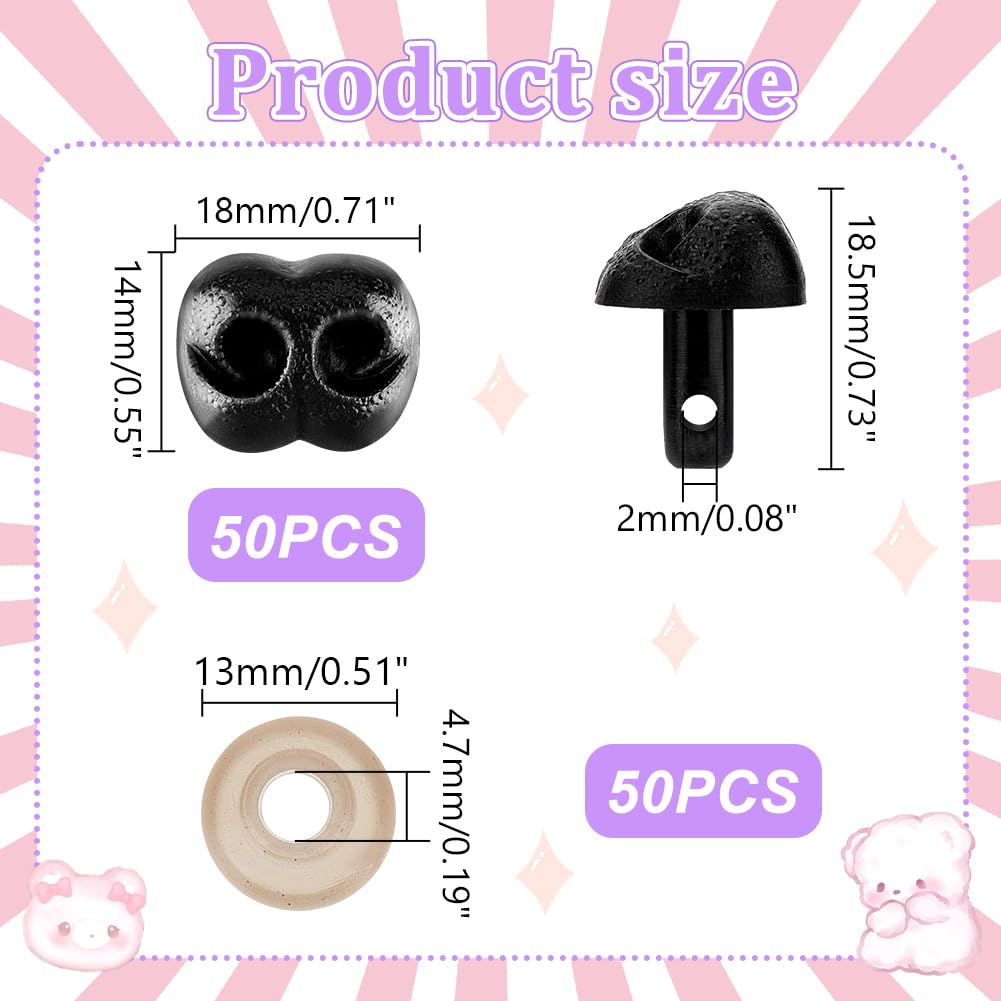HecticCore 25 Pezzi di Nasini di Sicurezza per Amigurumi - Nasini di Plastica Tipo D con Flocking in 5 Misure - Nasini per Orsi di Peluche, Bambole in Peluche, Teddy Bear