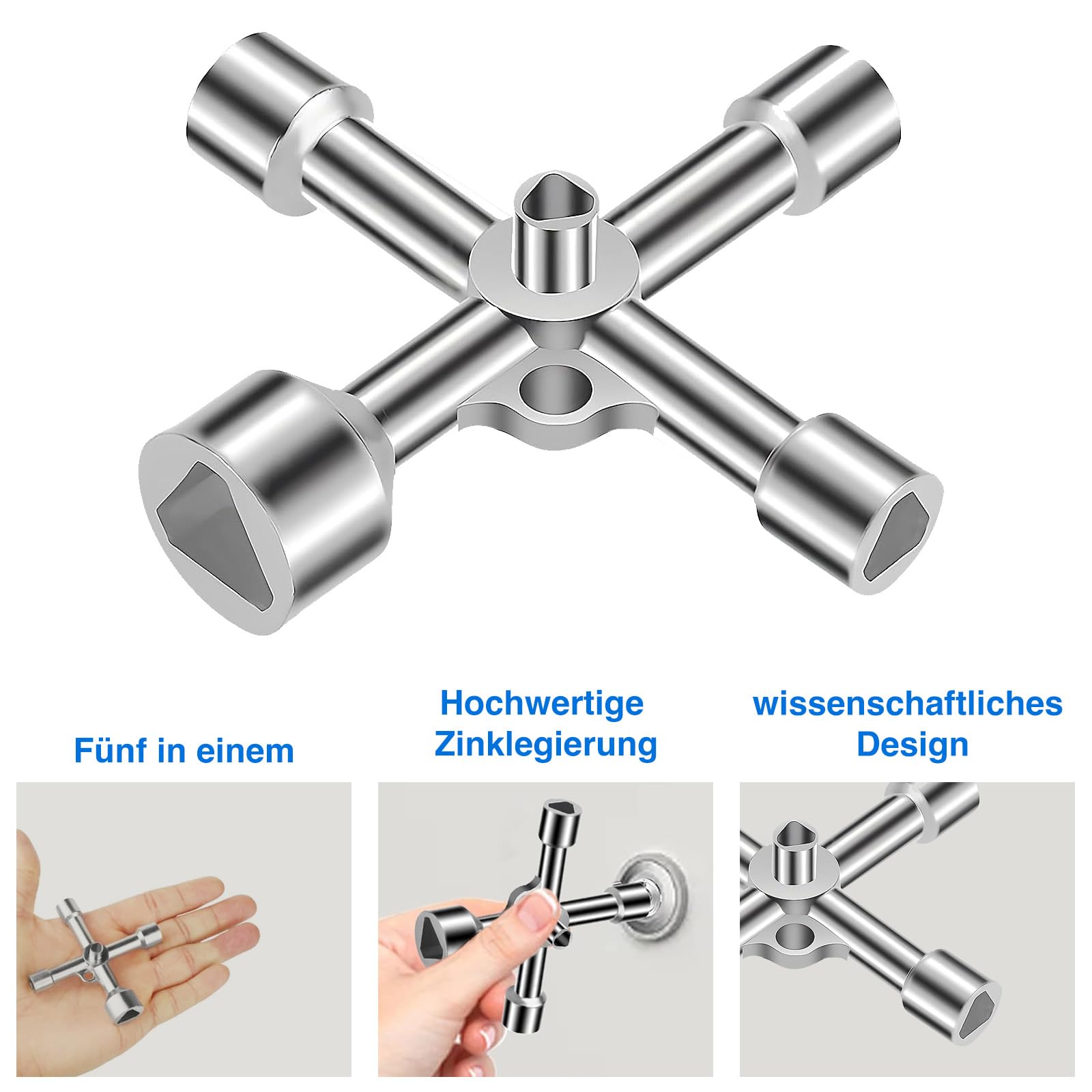 VZU 7/10/12/13/18 mm Triangle Key, 4 Way, 5 Size Triangular Key Set, Cross Key for Triangle Screws Triangle Valves - Image 3