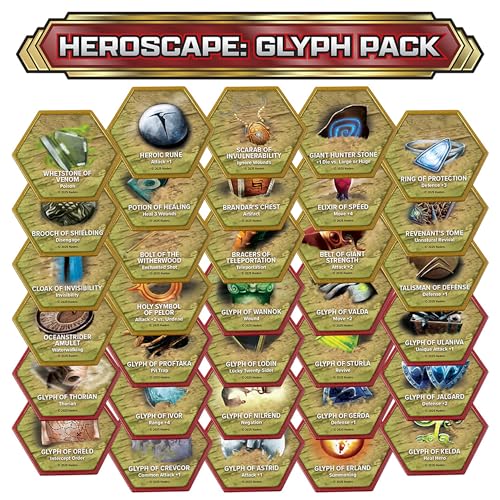 Renegade Game Studios - Pack de Glifos Heroscape, expansión estratégica con 33 miniaturas: 11 glifos permanentes, 5 temporales y 17 glifos de tesoro para juego de mesa táctico miniatura 2