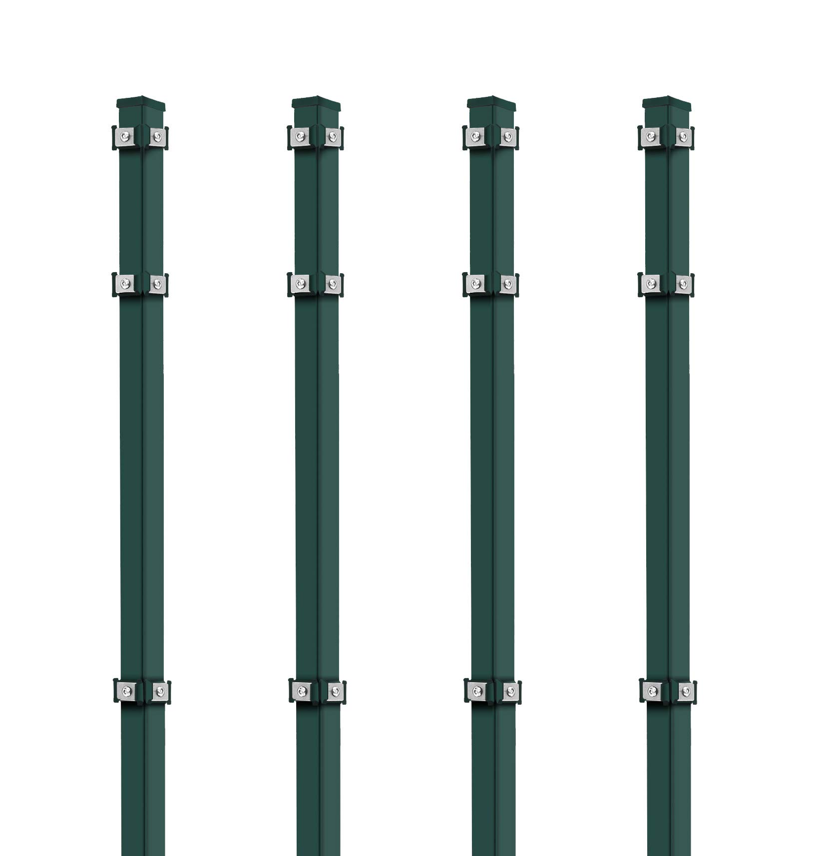 Koll Living 4X Eckpfosten, 40x40x2000 mm, grün - Eckpfosten für EIN- & Doppelstabmatten - inkl. Befestigung - Zaunhöhe: 140-143 cm - und Abdeckkappen - verzinkter Stahl mit Pulverbeschichtung