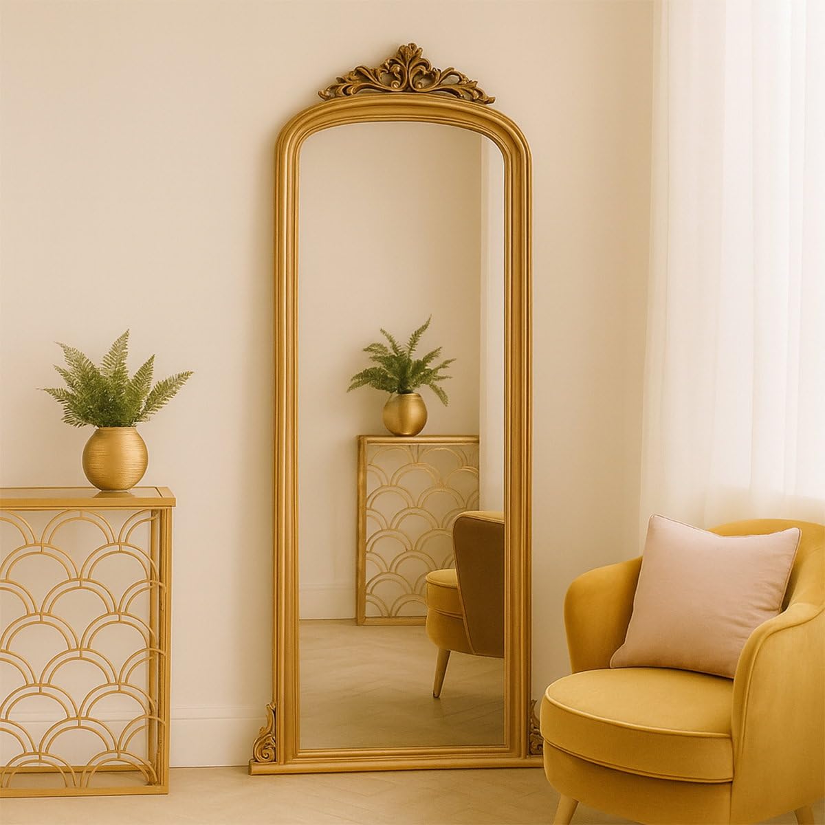 Melody Maison Gold Tall Ornate Vintage Wall/Leaner Mirror 80Cm X 180Cm
