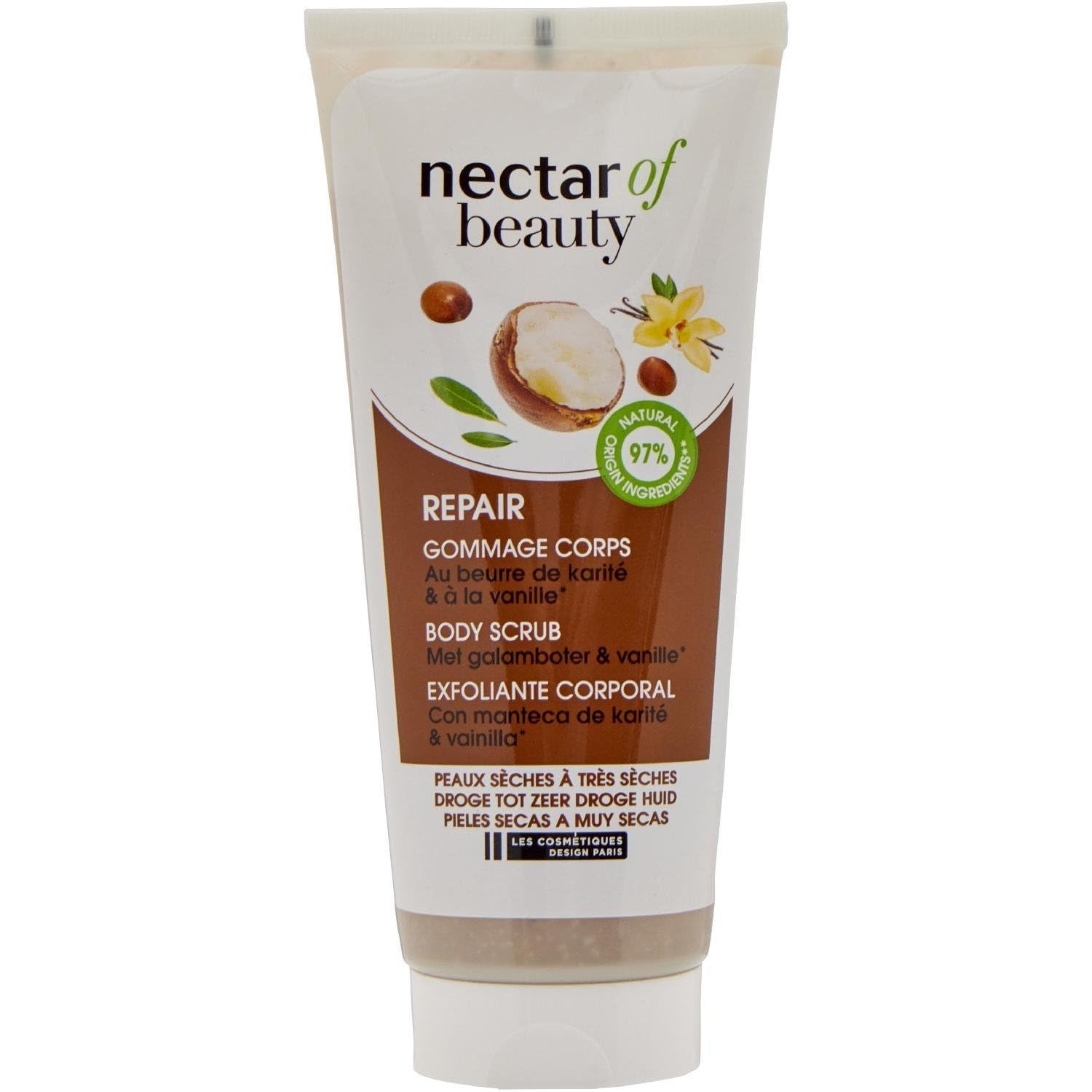 NECTAR OF BEAUTY – Gommage Corps Réparateur Karité & Vanille, Hydratation Intense Peau Sèche (200mL) - Le Lot De 3